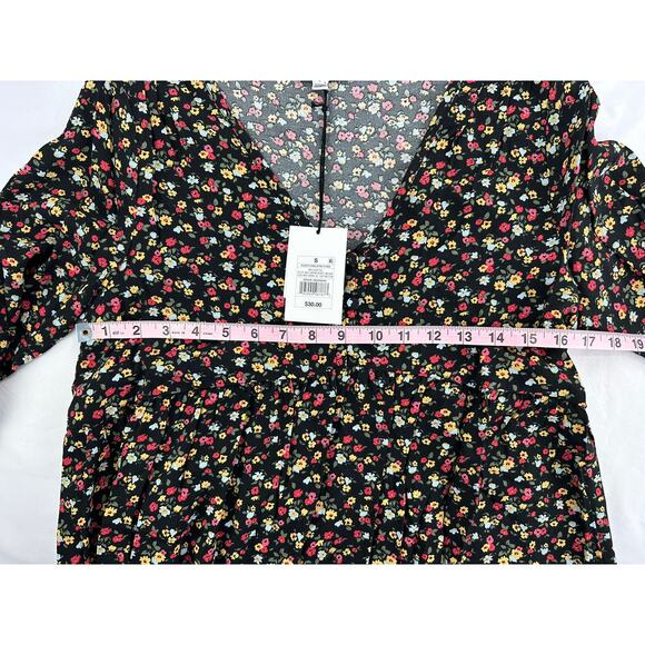 The Nines by Hatch Womens Blouse Size Small V-Neck Black Floral NWT Long Sleeve - Picture 6 of 10